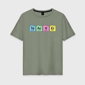 Женская футболка хлопок Oversize с принтом Teacher , 100% хлопок | свободный крой, круглый ворот, спущенный рукав, длина до линии бедер
 | cute | science | металл | наука | научный юмор | переодическая система | таблица | таблица менделеева | химические элементы | химия | юмор