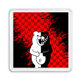 Магнит 55*55 с принтом MONOKUMA. , Пластик | Размер: 65*65 мм; Размер печати: 55*55 мм | anime | bear | black  white | danganronpa | kurokuma | monodam | monokuma | monomi | monotaro | pink | rabbit | school | shirokuma | аниме | главарь | мoноми | монокума | черно белый | школа