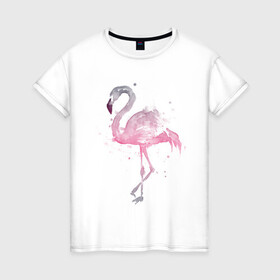 Женская футболка хлопок с принтом Flamingo , 100% хлопок | прямой крой, круглый вырез горловины, длина до линии бедер, слегка спущенное плечо | абстракция | акварель | арт | градиент | животные | минимализм | птицы | фламинго | экзотика | экзотические животные | экзотические птицы