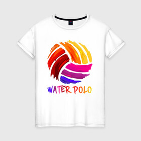 Женская футболка хлопок с принтом Мяч для водного поло , 100% хлопок | прямой крой, круглый вырез горловины, длина до линии бедер, слегка спущенное плечо | polo | water polo | вода | водное поло | водный спорт | плавание | пловец | поло | спорт
