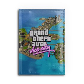 Обложка для автодокументов с принтом GRAND THEFT AUTO:VICE CITY , натуральная кожа |  размер 19,9*13 см; внутри 4 больших “конверта” для документов и один маленький отдел — туда идеально встанут права | grand theft auto 2 | grand theft auto 3 | grand theft auto v | grand theft auto: san andreas | grand theft auto: vice city | gta 5 | gta online | gta v | город | игры