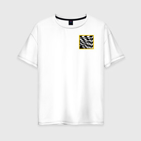 Женская футболка хлопок Oversize с принтом иллюзия , 100% хлопок | свободный крой, круглый ворот, спущенный рукав, длина до линии бедер
 | желтый | иллюзия | клетки | мода | необычно | прикольно | пространство | стильно. | черно белый