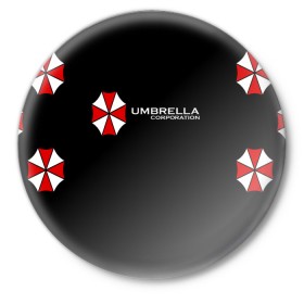 Значок с принтом Umbrella Corporation ,  металл | круглая форма, металлическая застежка в виде булавки | Тематика изображения на принте: апокалипсис | зла | зомби | обитель | твирус