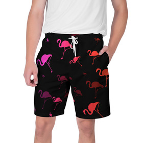 Мужские шорты 3D с принтом Фламинго ,  полиэстер 100% | прямой крой, два кармана без застежек по бокам. Мягкая трикотажная резинка на поясе, внутри которой широкие завязки. Длина чуть выше колен | Тематика изображения на принте: минимализм | прикольные картинки | прикольные надписи | розовый фламинго | фламинго