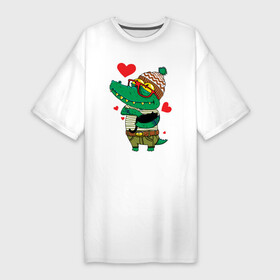 Платье-футболка хлопок с принтом Модный крокодил ,  |  | Тематика изображения на принте: крокодил | мода | стиль | хипстер | юмор
