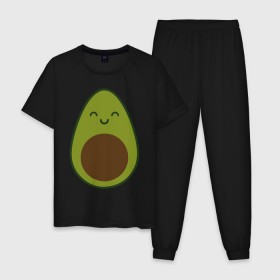 Мужская пижама хлопок с принтом Авокадо (+спина) , 100% хлопок | брюки и футболка прямого кроя, без карманов, на брюках мягкая резинка на поясе и по низу штанин
 | Тематика изображения на принте: avocado | vegan | vegetarian | авокадо | веган | вегетарианство