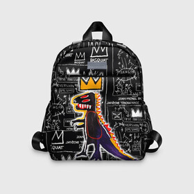 Детский рюкзак 3D с принтом Basquiat Dinosaur , 100% полиэстер | лямки с регулируемой длиной, сверху петелька, чтобы рюкзак можно было повесить на вешалку. Основное отделение закрывается на молнию, как и внешний карман. Внутри дополнительный карман. По бокам два дополнительных кармашка | Тематика изображения на принте: art | louis vuitton | lv