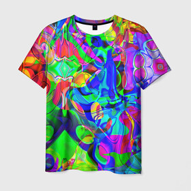 Мужская футболка 3D с принтом НЕОНОВЫЕ КРАСКИ , 100% полиэфир | прямой крой, круглый вырез горловины, длина до линии бедер | abstract | abstraction | texture | абстракция | геометрия | иллюзия | обман зрения | оптический узор | текстура