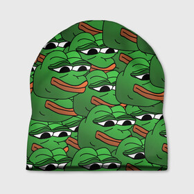Шапка 3D с принтом Pepe The Frog , 100% полиэстер | универсальный размер, печать по всей поверхности изделия | Тематика изображения на принте: frog | meme | memes | pepe | pepe the frog | грустная жабка | лягушка | лягушонок пепе | мем | мемы