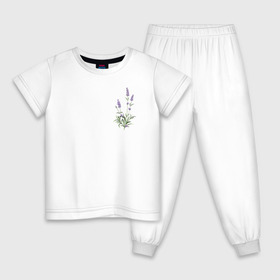 Детская пижама хлопок с принтом Lavanda , 100% хлопок |  брюки и футболка прямого кроя, без карманов, на брюках мягкая резинка на поясе и по низу штанин
 | Тематика изображения на принте: лаванда | лавандовые цветы | милота | нежность | цветочки | цветы