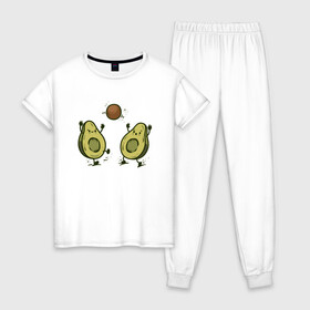 Женская пижама хлопок с принтом Авокадик , 100% хлопок | брюки и футболка прямого кроя, без карманов, на брюках мягкая резинка на поясе и по низу штанин | avocado | vegan | vegetarian | авокадо | веган | вегетарианство