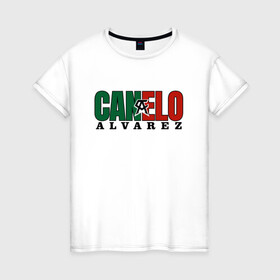 Женская футболка хлопок с принтом Canelo Alvarez , 100% хлопок | прямой крой, круглый вырез горловины, длина до линии бедер, слегка спущенное плечо | 
