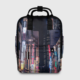 Женский рюкзак 3D с принтом Ночной Токио , 100% полиэстер | лямки с регулируемой длиной, сверху ручки, чтобы рюкзак нести как сумку. Основное отделение закрывается на молнию, как и внешний карман. Внутри два дополнительных кармана, один из которых закрывается на молнию. По бокам два дополнительных кармашка, куда поместится маленькая бутылочка
 | Тематика изображения на принте: город | города | дома | здания | иероглифы | надписи | небо | неон | ночь | огни | страны | сумерки | улица | фонари | япония