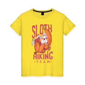Женская футболка хлопок с принтом Ленивец , 100% хлопок | прямой крой, круглый вырез горловины, длина до линии бедер, слегка спущенное плечо | Тематика изображения на принте: camping | hiking | outdoor | sloth | кемпинг | ленивец | ленивцы