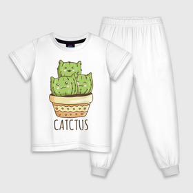 Детская пижама хлопок с принтом Catctus , 100% хлопок |  брюки и футболка прямого кроя, без карманов, на брюках мягкая резинка на поясе и по низу штанин
 | Тематика изображения на принте: art | cactus | cats | kittens | pot | арт | горшок | кактус | коты | котята | кошки