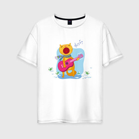 Женская футболка хлопок Oversize с принтом Spring Cat , 100% хлопок | свободный крой, круглый ворот, спущенный рукав, длина до линии бедер
 | art | cat | flowers | guitar | music | notes | snowdrops | spring | арт | весна | гитара | кот | котик | музыка | ноты | подснежники | цветы