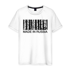 Мужская футболка хлопок с принтом Made in Russia , 100% хлопок | прямой крой, круглый вырез горловины, длина до линии бедер, слегка спущенное плечо. | barcode | country | forest | russia | береза | лес | родина | россия | страна | штрихкод