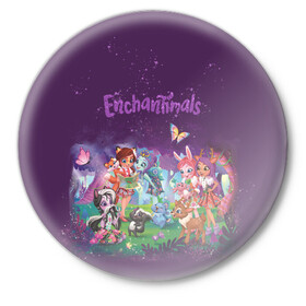 Значок с принтом Enchantimals ,  металл | круглая форма, металлическая застежка в виде булавки | enchantimals | детское | для девочек | зверюшки | игрушки | куклы | энчантималс