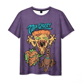 Мужская футболка 3D с принтом Pizza Ghost ! , 100% полиэфир | прямой крой, круглый вырез горловины, длина до линии бедер | ruh roh | scooby doo | vdosadir | пицца | скуберт фон дуенхеймер | скуби ду | уильям ханна