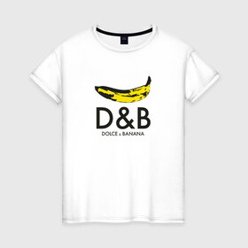 Женская футболка хлопок с принтом Dolce and Banana , 100% хлопок | прямой крой, круглый вырез горловины, длина до линии бедер, слегка спущенное плечо | banan | banana | dg | dolce banana | dolce gabana | dolce gabbana | антибренд | банан | бананы | гнилой | дольче габана | дольче габбана | крутая | модная | пародия | прикол | тренд