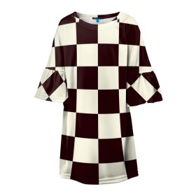 Детское платье 3D с принтом Шахматка , 100% полиэстер | прямой силуэт, чуть расширенный к низу. Круглая горловина, на рукавах — воланы | квадраты | текстуры | узор шахматка | узоры | чб | чб квадраты | чб узор | шахматка | шахматная доска | шахматы