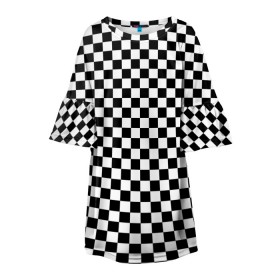 Детское платье 3D с принтом Шахматка мелкая , 100% полиэстер | прямой силуэт, чуть расширенный к низу. Круглая горловина, на рукавах — воланы | квадраты | мелкая шахматка | текстуры | узор шахматка | узоры | чб | чб квадраты | чб узор | шахматка | шахматная доска | шахматы