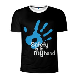 Мужская футболка 3D спортивная с принтом Safety in my hand! , 100% полиэстер с улучшенными характеристиками | приталенный силуэт, круглая горловина, широкие плечи, сужается к линии бедра | covid 19 | cronavirus | quarantine | safety always | safety first | безопасность | в руках | коронавирус