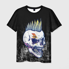 Мужская футболка 3D с принтом Череп с ирокезы , 100% полиэфир | прямой крой, круглый вырез горловины, длина до линии бедер | pank | rock | skull | ирокез | модная | модный | музыка | панк | рок | рокер | скелет | череп