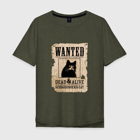 Мужская футболка хлопок Oversize с принтом Кот , 100% хлопок | свободный крой, круглый ворот, “спинка” длиннее передней части | cat | wanted | живым или мертвым | кот | кот шредингера | котэ | опасен | разыскивается | чёрный кот