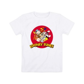 Детская футболка хлопок с принтом Looney Tunes , 100% хлопок | круглый вырез горловины, полуприлегающий силуэт, длина до линии бедер | bugs bunny | daffy duck | looney tunes | sylvester | tasmanian devil | taz | tweety | vdzabma | багз банни | даффи дак | луни тюнз | сильвестр | таз | тасманский дьявол | твити