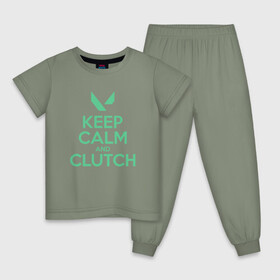 Детская пижама хлопок с принтом KEEP CALM CLUTCH , 100% хлопок |  брюки и футболка прямого кроя, без карманов, на брюках мягкая резинка на поясе и по низу штанин
 | breach | cs go | cypher | jett | league of legends | legends of runeterra | lol | omen | overwatch | phoenix | riot | riot games | sage | sona | sova | valorant | viper | валорант | кс го | лига легенд | лол