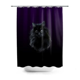 Штора 3D для ванной с принтом черный кот на фиолетовом фоне , 100% полиэстер | плотность материала — 100 г/м2. Стандартный размер — 146 см х 180 см. По верхнему краю — пластиковые люверсы для креплений. В комплекте 10 пластиковых колец | акварель | глаза | клево | котейка | котенок | котик | котэ | кошак | кошка | красиво | любителю кошек | модно | мяу | подарок | пушистый | рисунок | стильно | темный | черный кот | шерсть