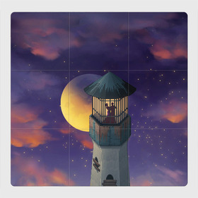 Магнитный плакат 3Х3 с принтом To the Moon 3D , Полимерный материал с магнитным слоем | 9 деталей размером 9*9 см | Тематика изображения на принте: lighthouse | moon | night | pair | silhouettes | stars | to the moon | звёзды | луна | маяк | ночь | пара | силуэты