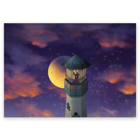 Поздравительная открытка с принтом To the Moon 3D , 100% бумага | плотность бумаги 280 г/м2, матовая, на обратной стороне линовка и место для марки
 | lighthouse | moon | night | pair | silhouettes | stars | to the moon | звёзды | луна | маяк | ночь | пара | силуэты