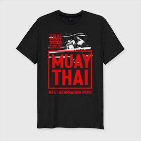 Мужская футболка хлопок Slim с принтом MUAY THAI , 92% хлопок, 8% лайкра | приталенный силуэт, круглый вырез ворота, длина до линии бедра, короткий рукав | boxing | fight | kickboxing | mma | muay thai | боец | бокс | мма | муай тай | тайский бокс