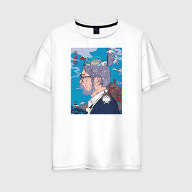 Женская футболка хлопок Oversize с принтом Хаяо Миядзаки , 100% хлопок | свободный крой, круглый ворот, спущенный рукав, длина до линии бедер
 | hayao miyazaki | аниме | гибли | студия ghibli | хаяо миядзаки