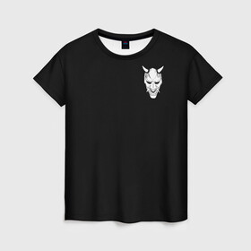 Женская футболка 3D с принтом Демон Они (Принт на спине) , 100% полиэфир ( синтетическое хлопкоподобное полотно) | прямой крой, круглый вырез горловины, длина до линии бедер | cyberpunk | demon | japan | kyoto | oni | tokyo | аниме | демон | киберпанк | маска | они | стиль | ханья | япония | японский