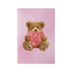 Обложка для паспорта матовая кожа с принтом Плюшевый медведь с сердечком , натуральная матовая кожа | размер 19,3 х 13,7 см; прозрачные пластиковые крепления | арт | животные | картинка | медвежонок | мишка | плюшевый медведь | рисунок | розовые цветы | розочки | розы | сердечко | сердце | сердце из роз | цветы