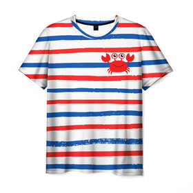 Мужская футболка 3D с принтом Крабик , 100% полиэфир | прямой крой, круглый вырез горловины, длина до линии бедер | арт | животные | картинка | краб | красный | лето | морской | отпуск | полоска | рисунок | синий