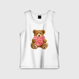 Детская майка хлопок с принтом Плюшевый медведь с сердечком ,  |  | Тематика изображения на принте: арт | животные | картинка | медвежонок | мишка | плюшевый медведь | рисунок | розовые цветы | розочки | розы | сердечко | сердце | сердце из роз | цветы