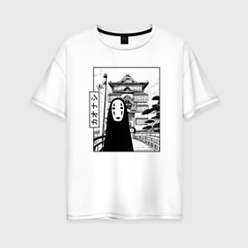 Женская футболка хлопок Oversize с принтом No-Face Spirited Away Ghibli , 100% хлопок | свободный крой, круглый ворот, спущенный рукав, длина до линии бедер
 | ghibli | hayao miyazaki | no face | spirited away | studio ghibli | аниме | безликий | гибли | манга | унесенные призраками
