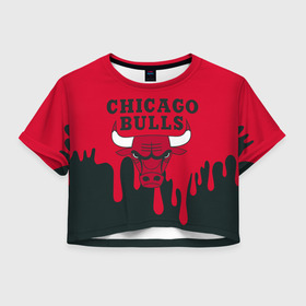 Женская футболка Crop-top 3D с принтом Chicago Bulls. , 100% полиэстер | круглая горловина, длина футболки до линии талии, рукава с отворотами | 23 | air jordan | bulls | chicago bulls | jordan | michael jordan | nba | paris saint germain | psg | red | sport | быки | джордан | майкл джордан | псж | спорт | чикаго буллс