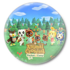 Значок с принтом ANIMAL CROSSING ,  металл | круглая форма, металлическая застежка в виде булавки | animal crossing:new horizons | game | nintendo | анимал кроссинг | животные | звери | игра | нинтендо | пересечение животных