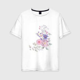 Женская футболка хлопок Oversize с принтом Акварельный цветы , 100% хлопок | свободный крой, круглый ворот, спущенный рукав, длина до линии бедер
 | акварель | арт | зеленый | лето | полевые цветы | рисунок | розовый | синий | фиолетовый | цветы