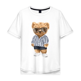 Мужская футболка хлопок Oversize с принтом Модный плюшевый медведь , 100% хлопок | свободный крой, круглый ворот, “спинка” длиннее передней части | Тематика изображения на принте: арт | животные | игрушка | картинка | крутой медведь | медведь | медвежонок | мишка | мода | модный медведь | плюшевый | плюшевый медведь | рисунок