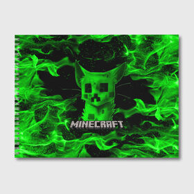 Альбом для рисования с принтом MINECRAFT CREEPER CAT , 100% бумага
 | матовая бумага, плотность 200 мг. | creeper | game | minecraft | блоки | игра | квадраты | компьютерная | кот | котенок | кошка | крипер | майнкрафт | огонь