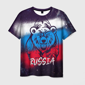 Мужская футболка 3D с принтом Russia Bear , 100% полиэфир | прямой крой, круглый вырез горловины, длина до линии бедер | 12 июня | bear | marble | russia | грозный медведь | день россии | медведь | мишка | мрамор | мраморная | праздник | россия | страна | триколор | флаг