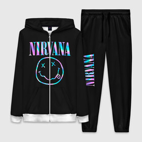 Женский костюм 3D с принтом Nirvana(Спина) ,  |  | nirvana | гитара | голограмма | кобейн | курт | курт кобейн | музыка | неон | нирвана | рок | смайл