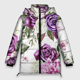 Женская зимняя куртка 3D с принтом Красивые розы , верх — 100% полиэстер; подкладка — 100% полиэстер; утеплитель — 100% полиэстер | длина ниже бедра, силуэт Оверсайз. Есть воротник-стойка, отстегивающийся капюшон и ветрозащитная планка. 

Боковые карманы с листочкой на кнопках и внутренний карман на молнии | Тематика изображения на принте: белые розы | белый | необычные | розовый | розы | синие розы | синий | фиолетовые розы | фиолетовый | цветы