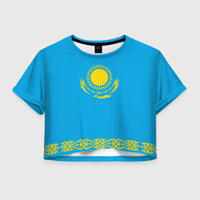 Женская футболка Crop-top 3D с принтом Казахстан , 100% полиэстер | круглая горловина, длина футболки до линии талии, рукава с отворотами | kazakhstan | казахстан